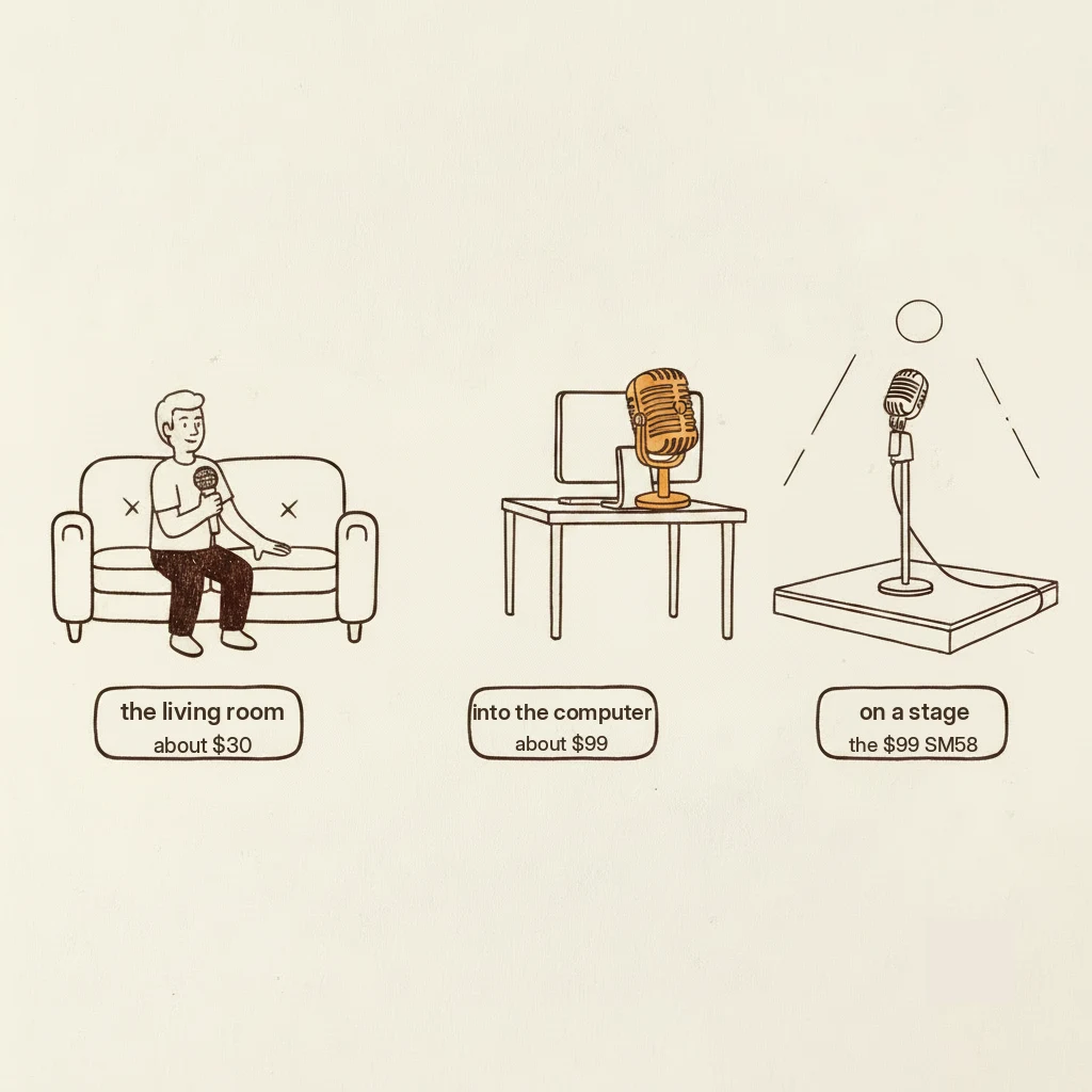 which microphone for singing: by where you sing: living room, computer, or stage