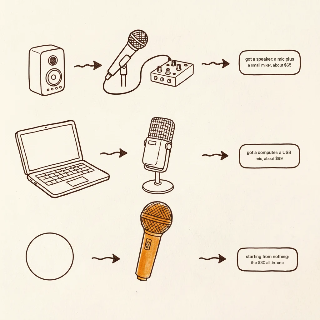 microphone for singing at home: pick by what you already own, from the $30 all-in-one to a USB mic