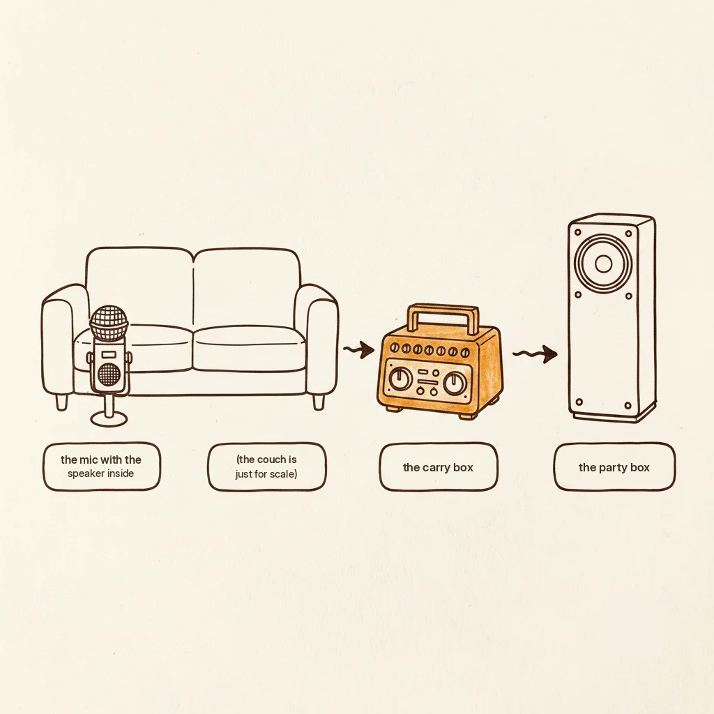 portable karaoke machine sizes compared: handheld, carry, party box