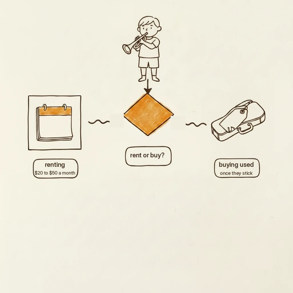 should you rent or buy your child's school band instrument: decision chart
