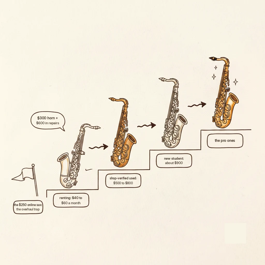 how much a saxophone costs: rental, used, new student, and professional prices