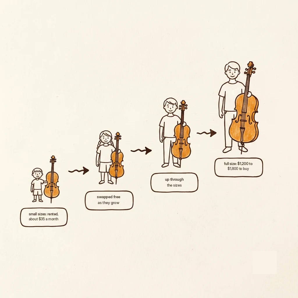 how much a cello costs: kids' rental sizes and full-size prices
