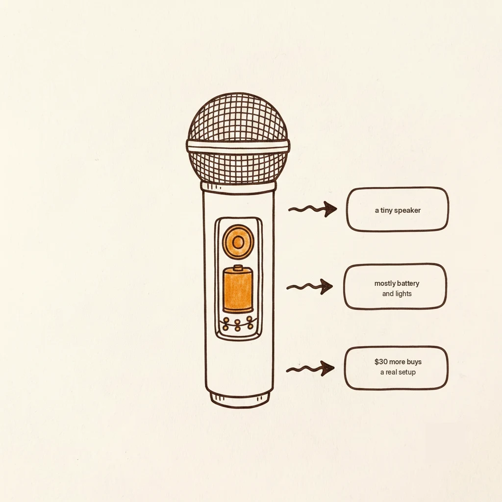 what's inside a bonaok karaoke microphone: speaker, battery, and lights