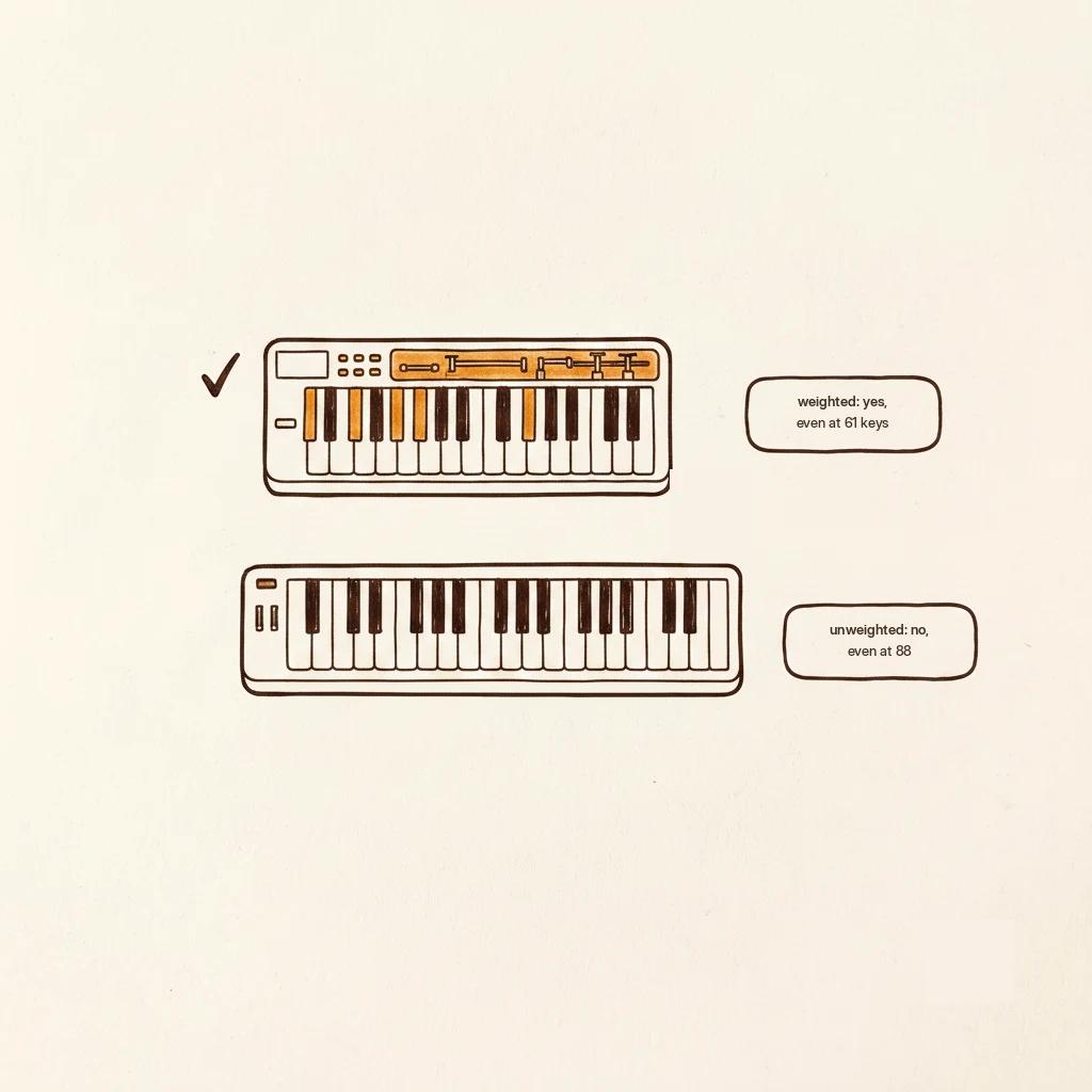 61 vs 88 keys for a beginner keyboard: why weighted keys matter more