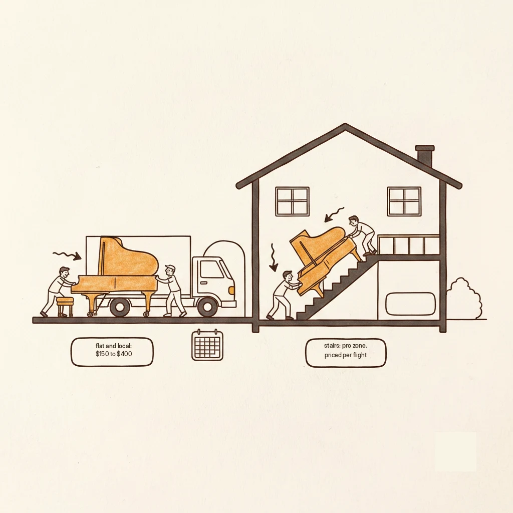 piano moving costs: local, stairs, and long distance