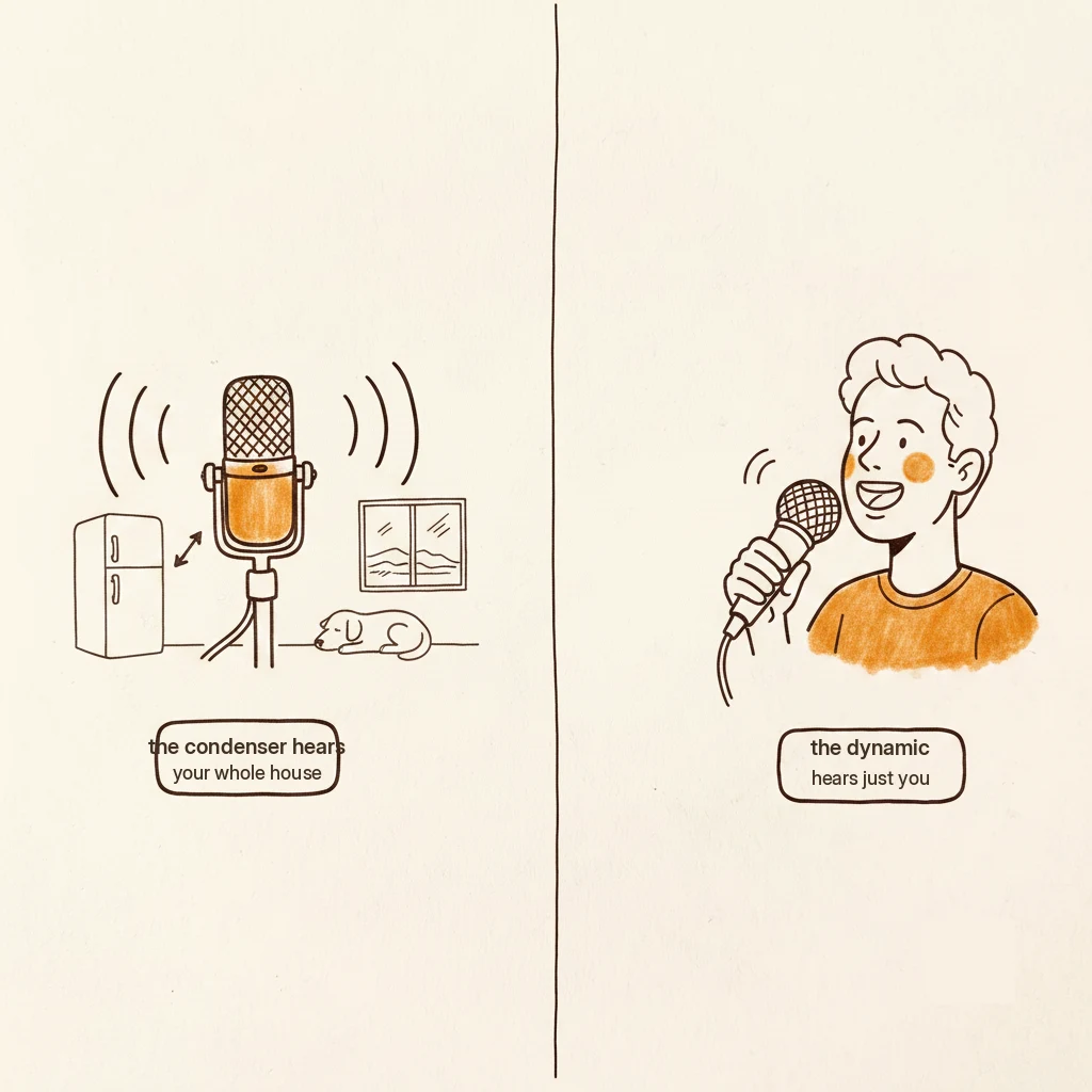 condenser vs dynamic microphone for singing: what each one hears in a normal room