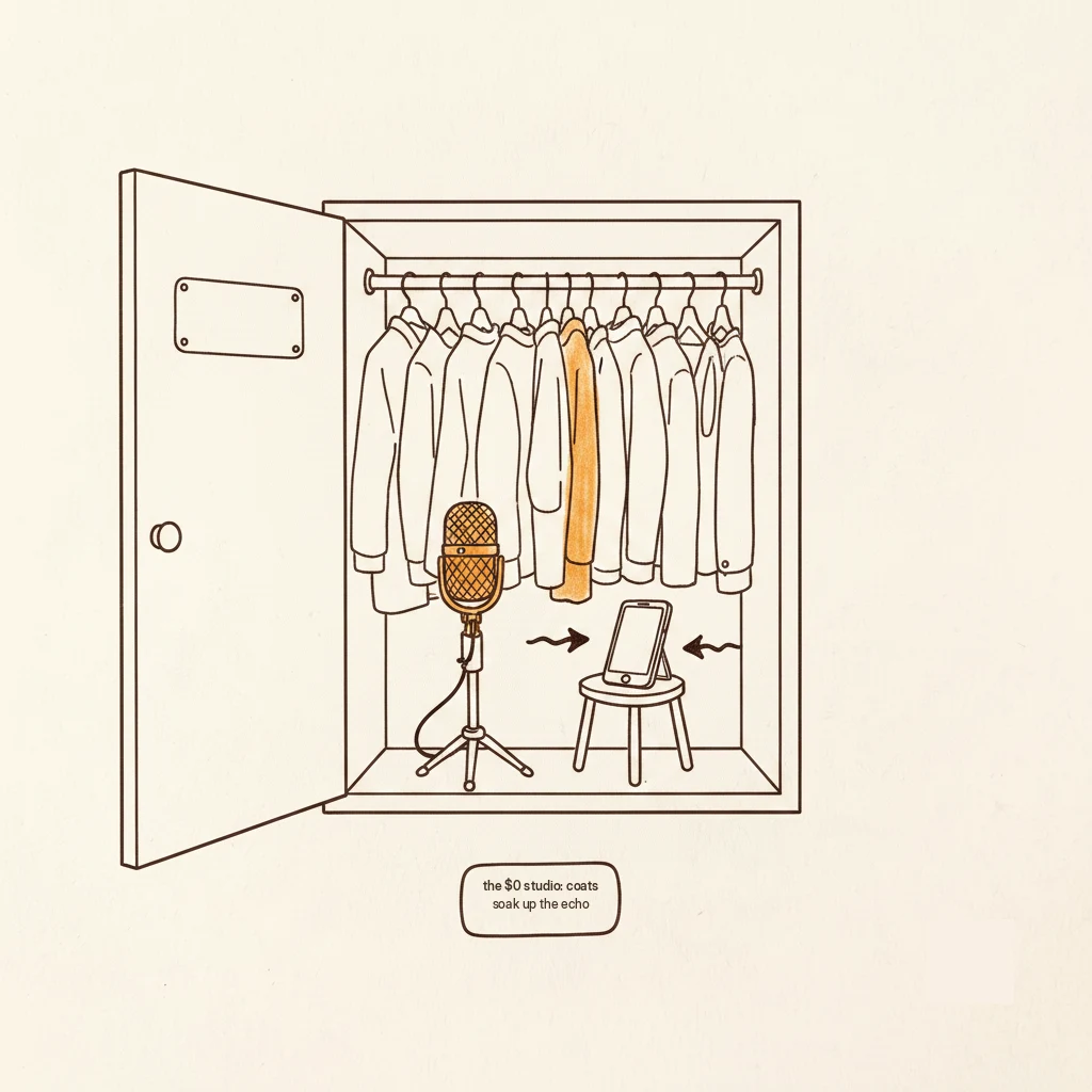 voice acting microphone setup in a closet: the standard home booth