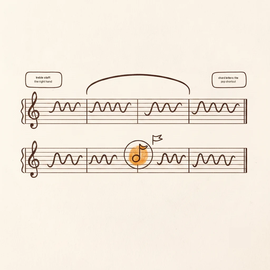 how to read beginner piano sheet music: the annotated first page