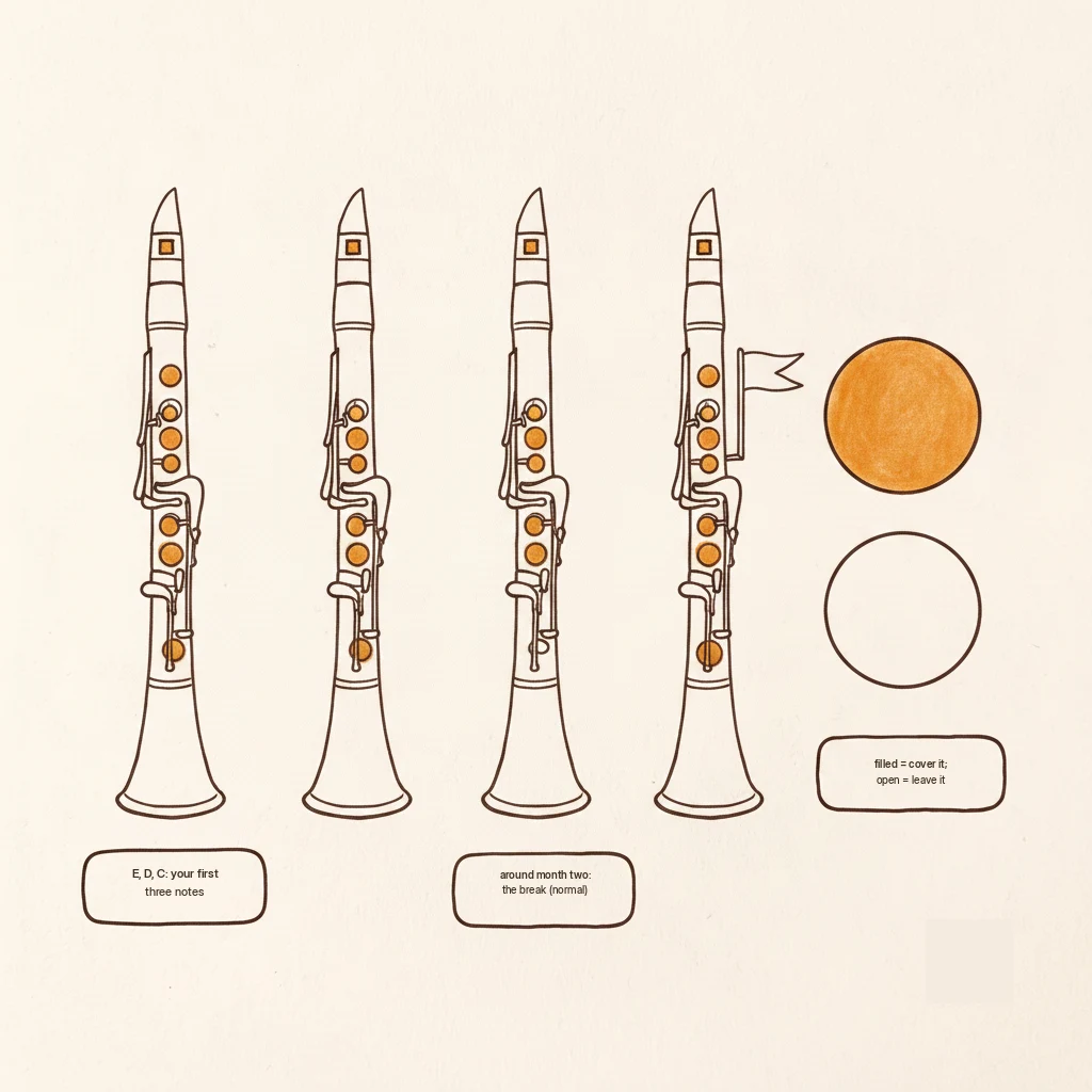 clarinet notes for beginners: reading the finger chart and the first three notes