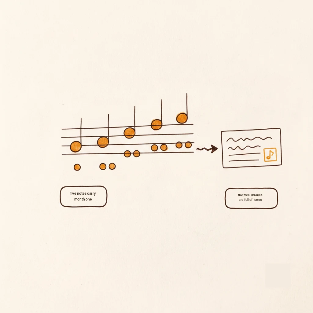 beginner trumpet music: the five basic notes and where the free sheet music lives