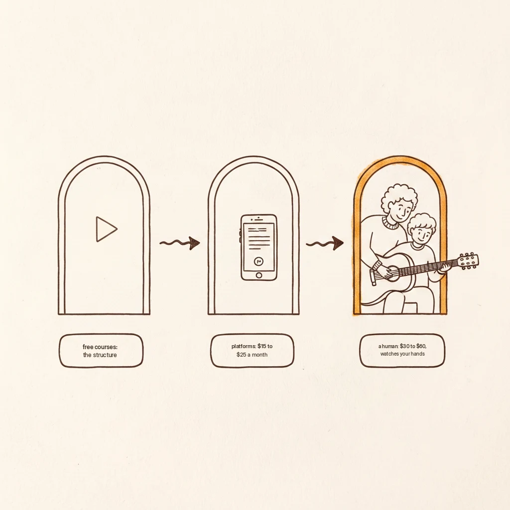 guitar lessons for beginners: free courses vs platforms vs a human teacher