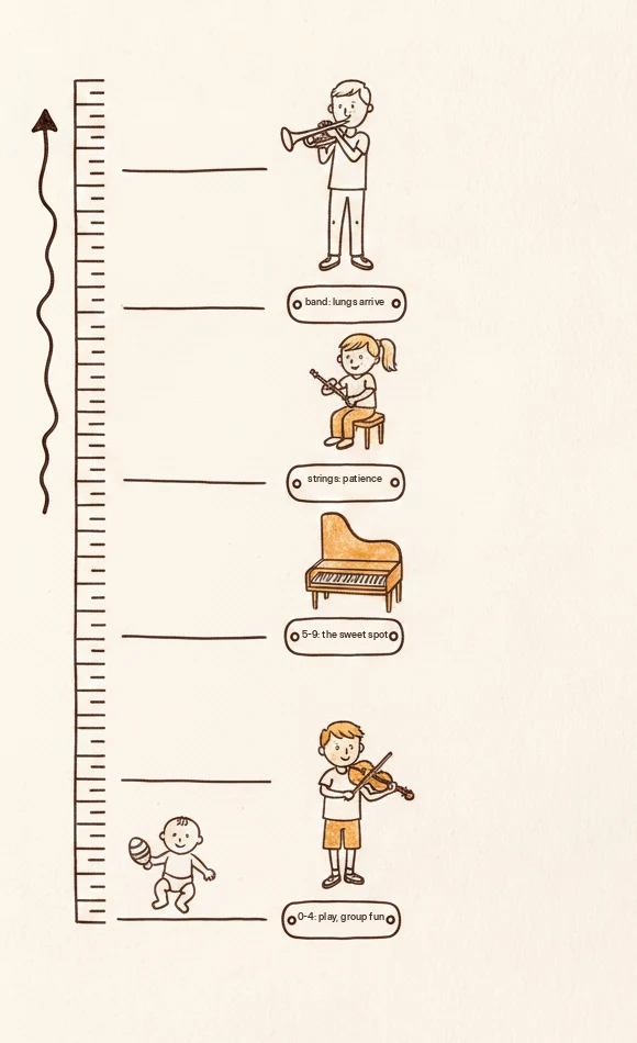 what age kids can start music lessons, by instrument and stage