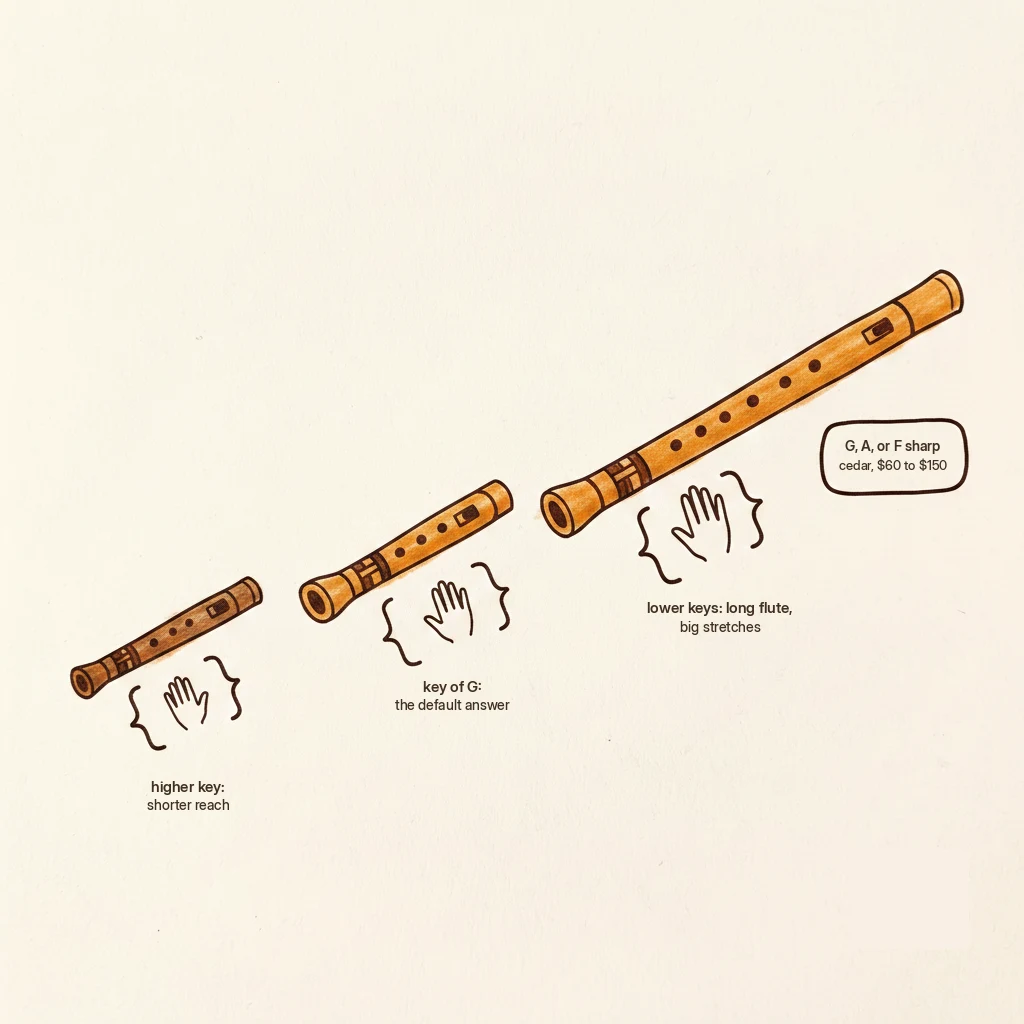 native american flute keys compared: higher keys, key of G default, low-key stretches