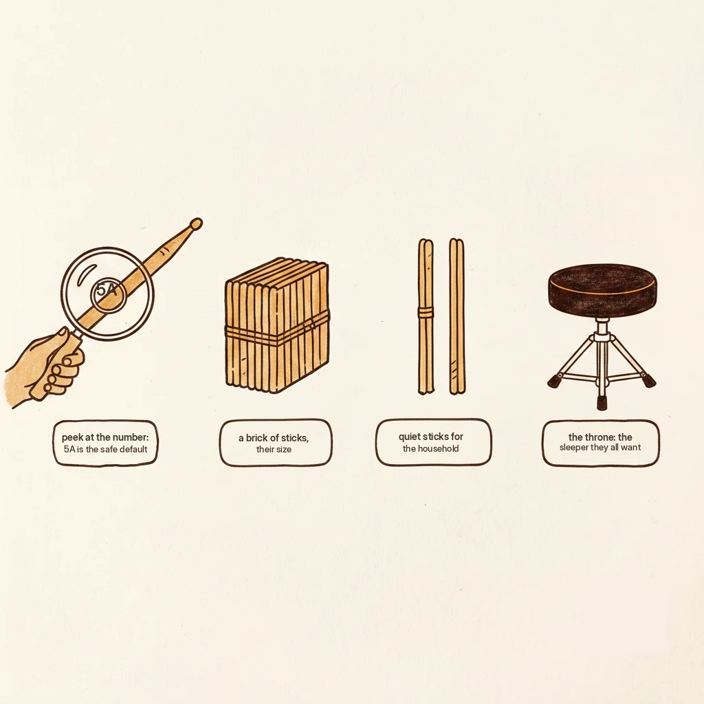 drummer gift guide: peek at the stick size, a brick of sticks, quiet sticks, the throne