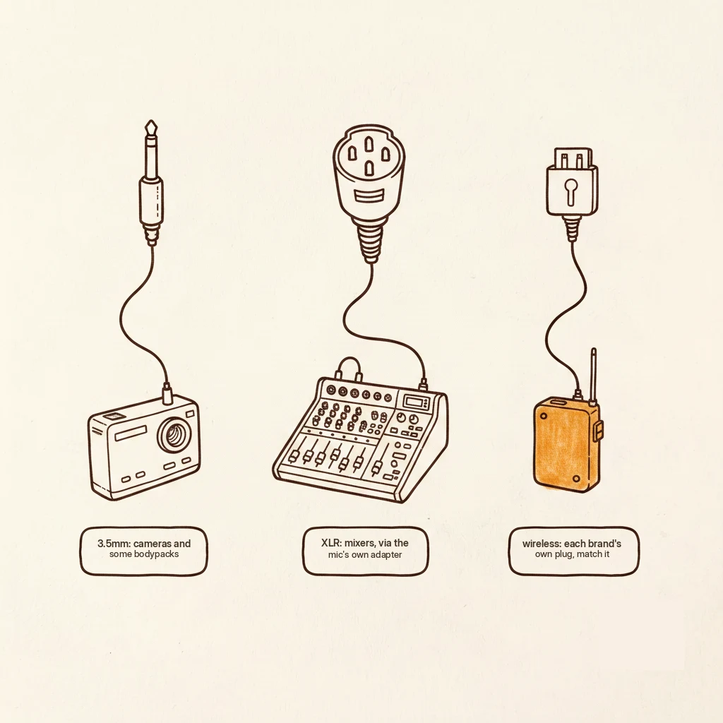 headset mic connector maze: 3.5mm, XLR, and brand-specific wireless plugs