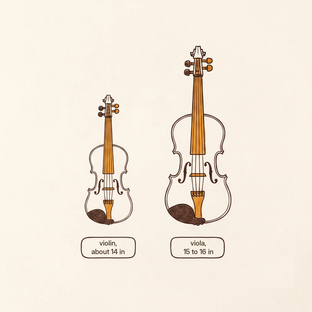how to tell a violin from a viola by the strings and the body length
