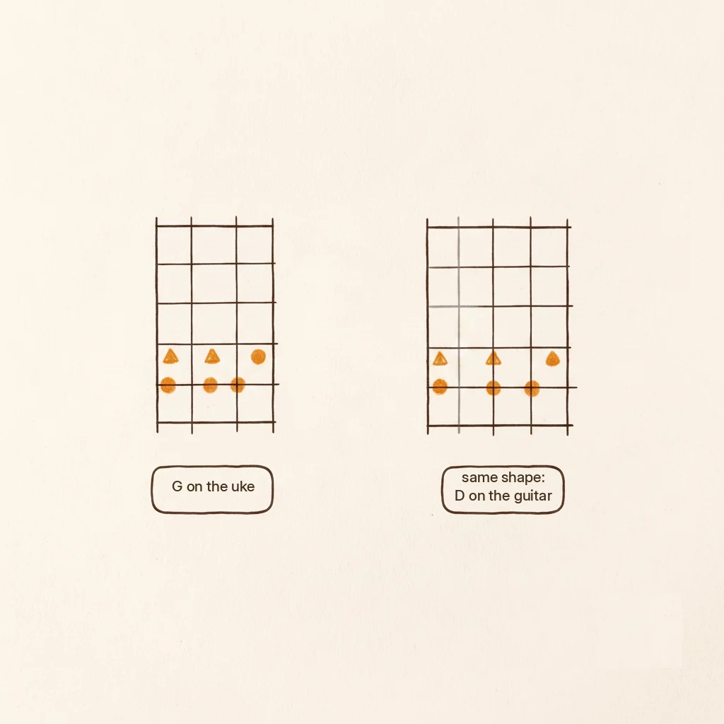 ukulele chord shapes are the guitar's top four strings renamed