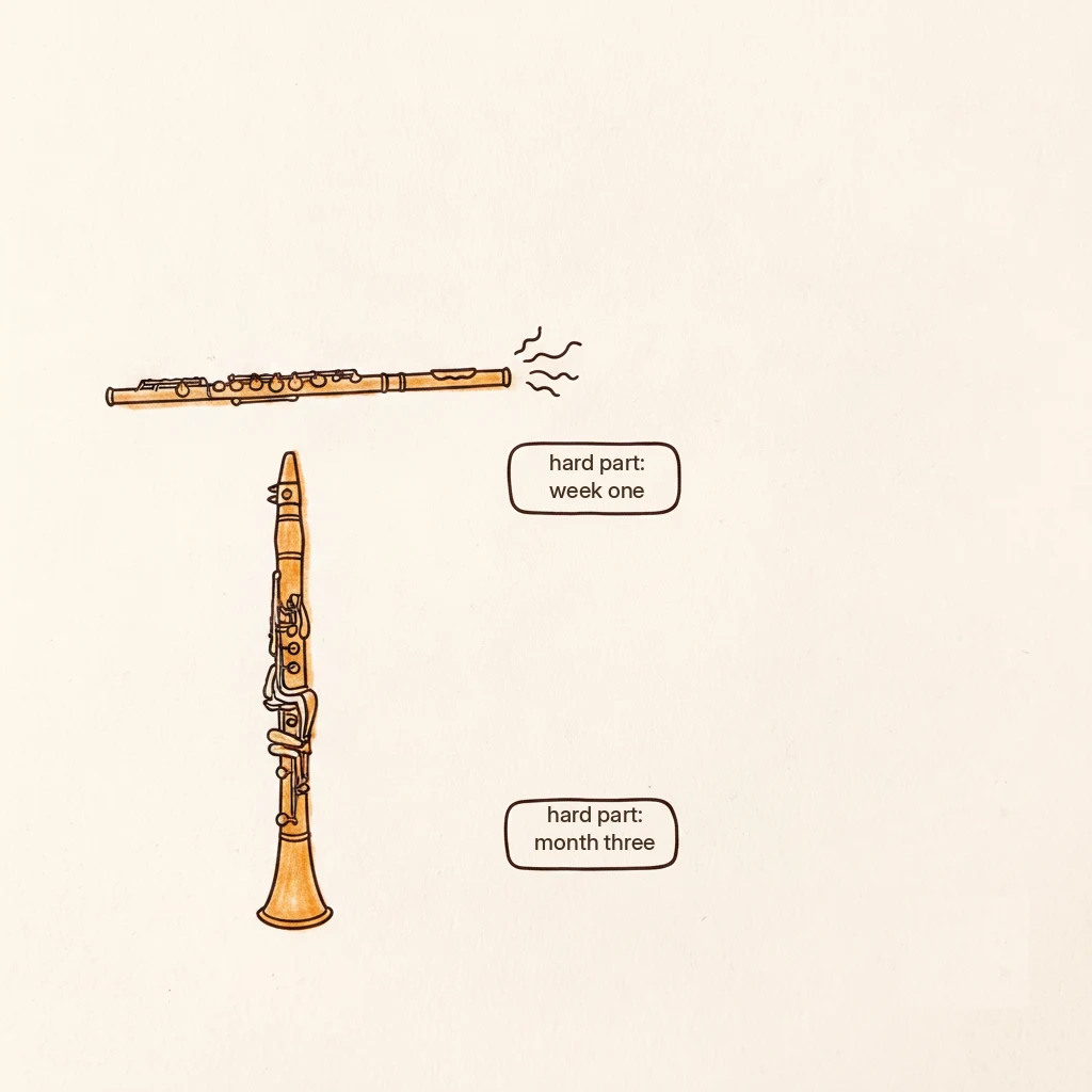flute vs clarinet for a beginner, where each one gets hard
