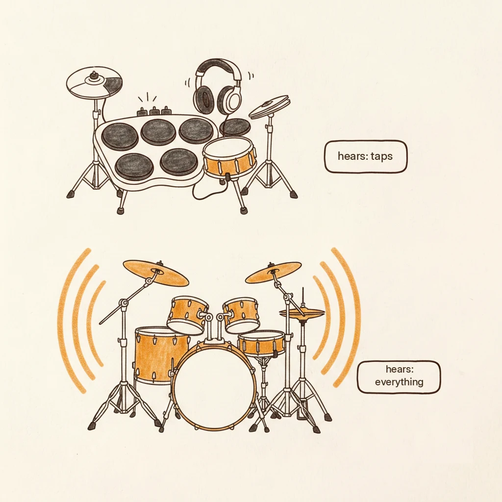 electric vs acoustic drums, what the rest of the house hears